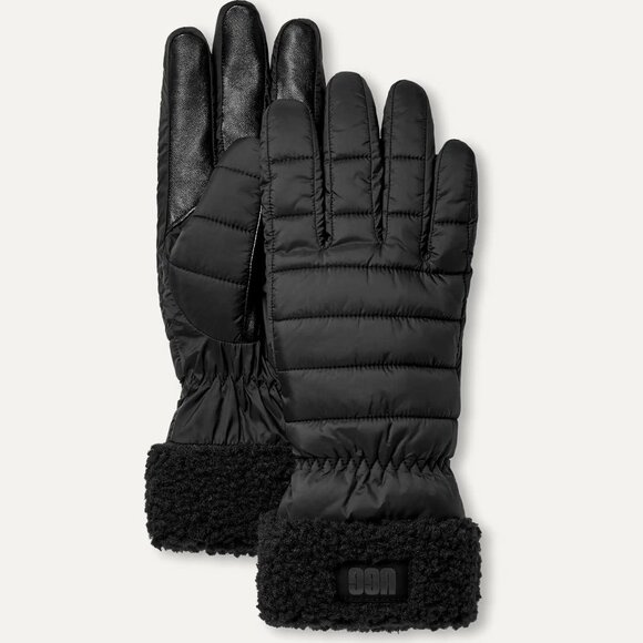 UGG Black Fluff Cuff Quilted Gloves - Picture 1 of 5